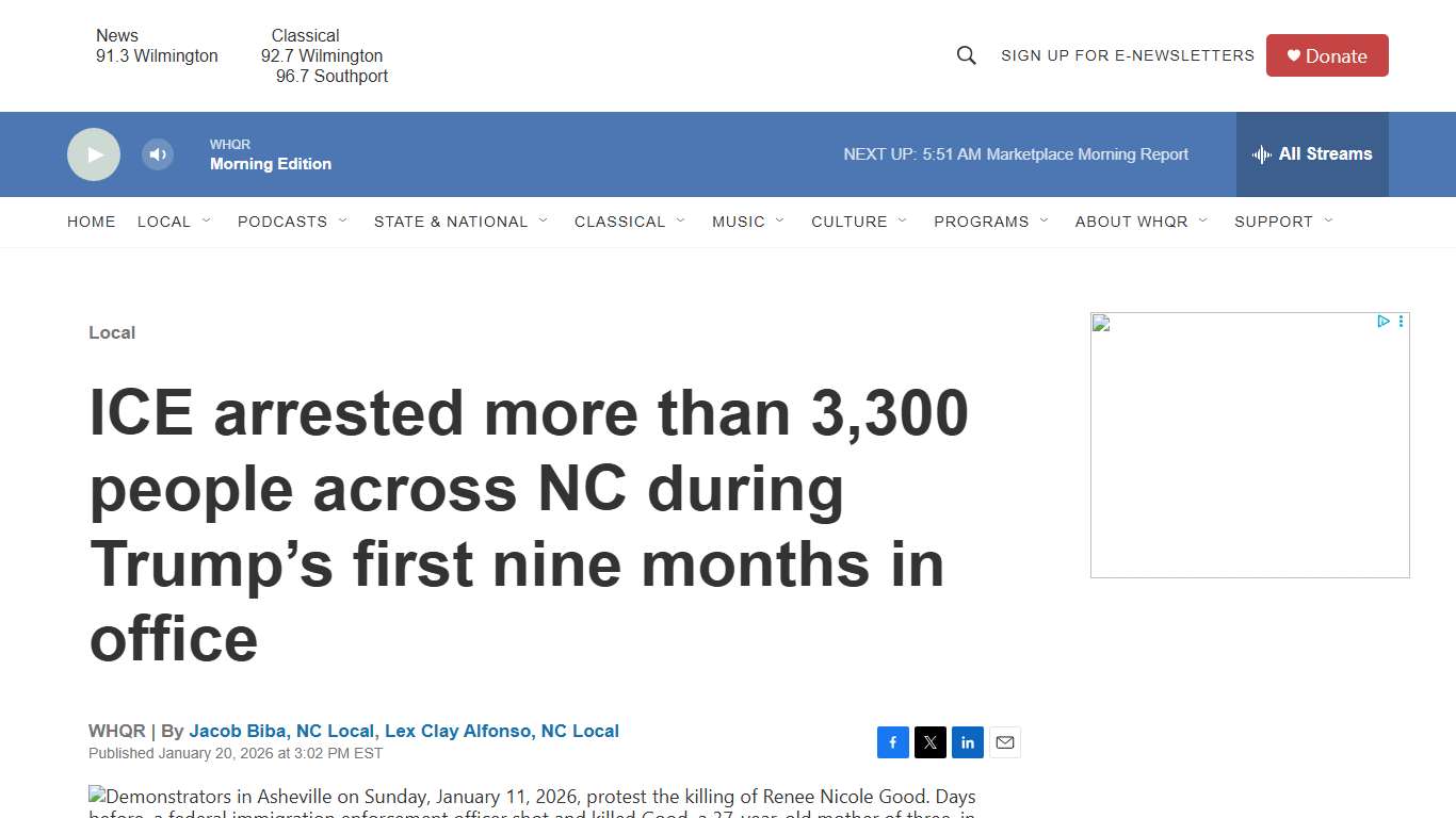 ICE arrested more than 3,300 people across NC during Trump’s first nine months in office | WHQR