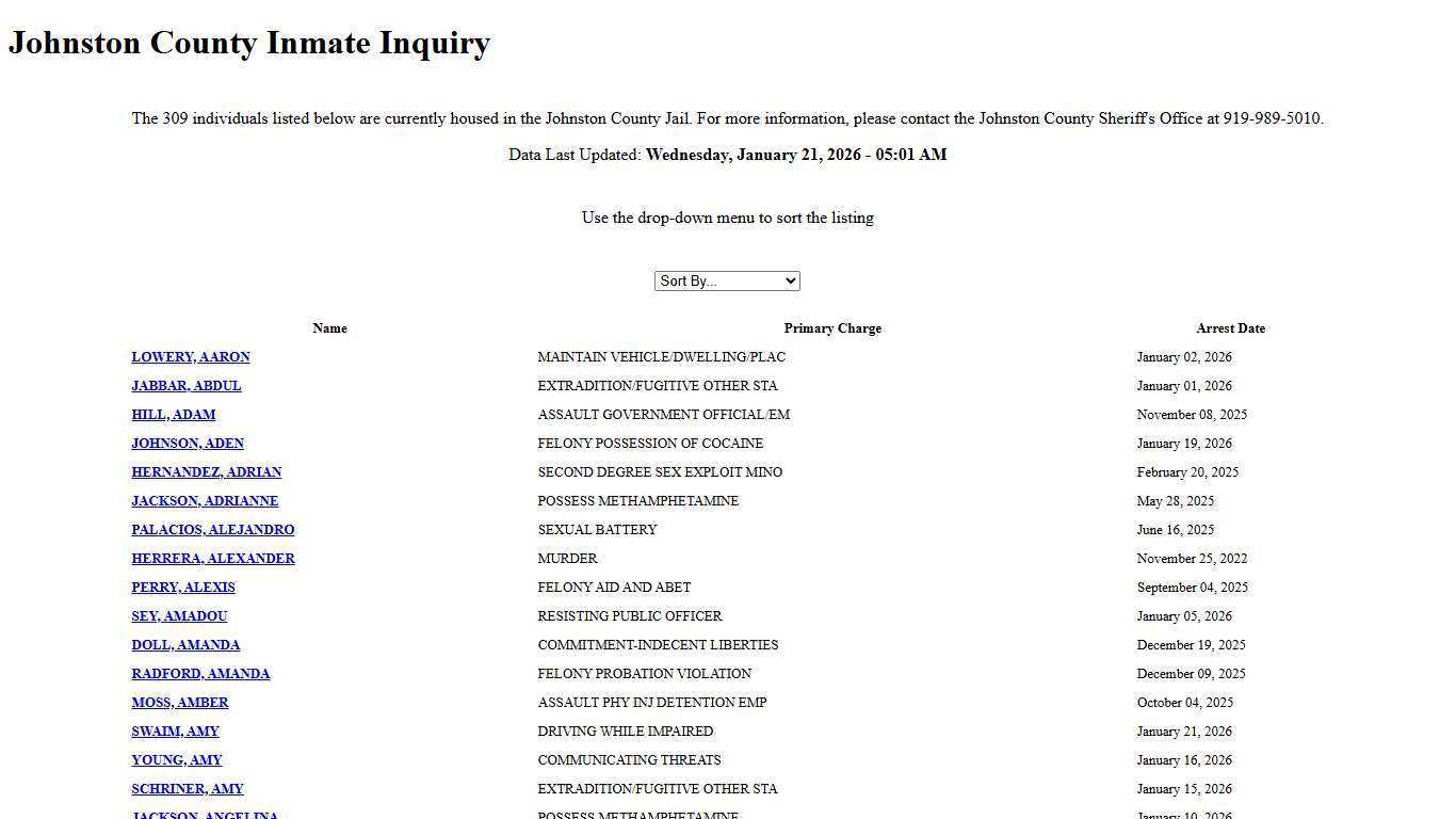 Johnston County Inmate Inquiry