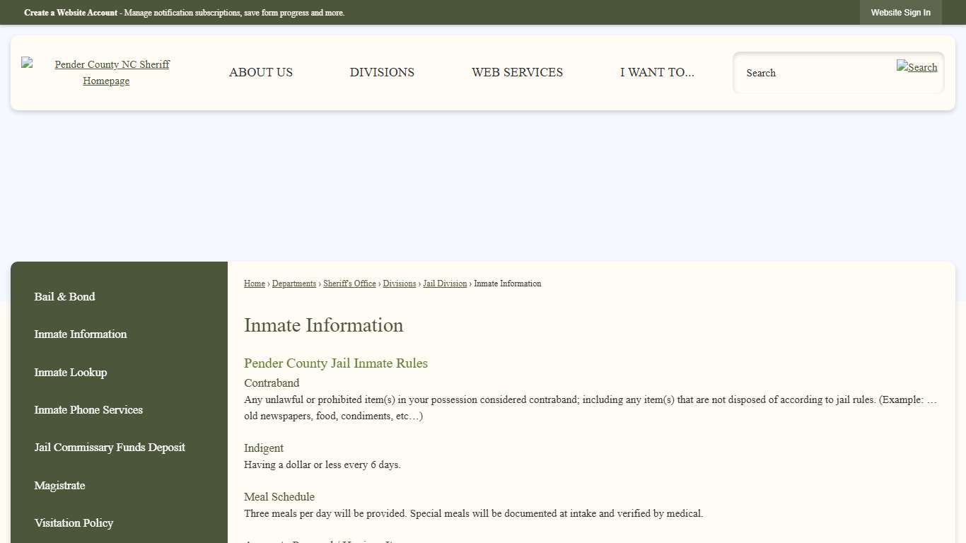 Inmate Information | Pender County, NC