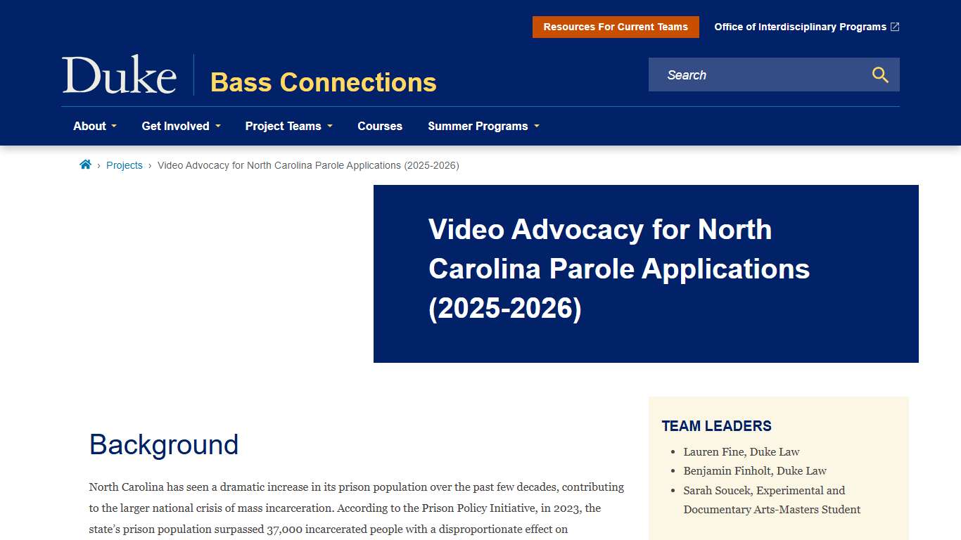 Video Advocacy for North Carolina Parole Applications (2025-2026) | Bass Connections